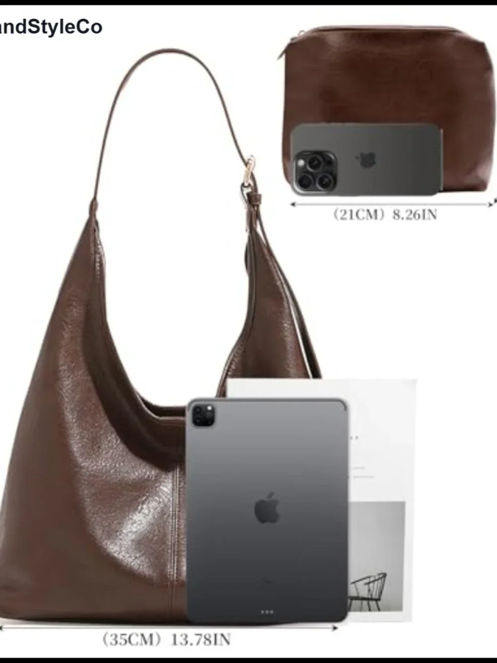 Vegan Leather Slouchy Hobo Bag Set Crossbody Tote 2PC with Coin Purse